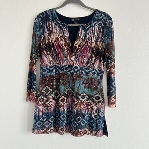 Vintage-Inspired INC International Concepts Tunic Top M Boho-Chic Y2K Whimsygoth